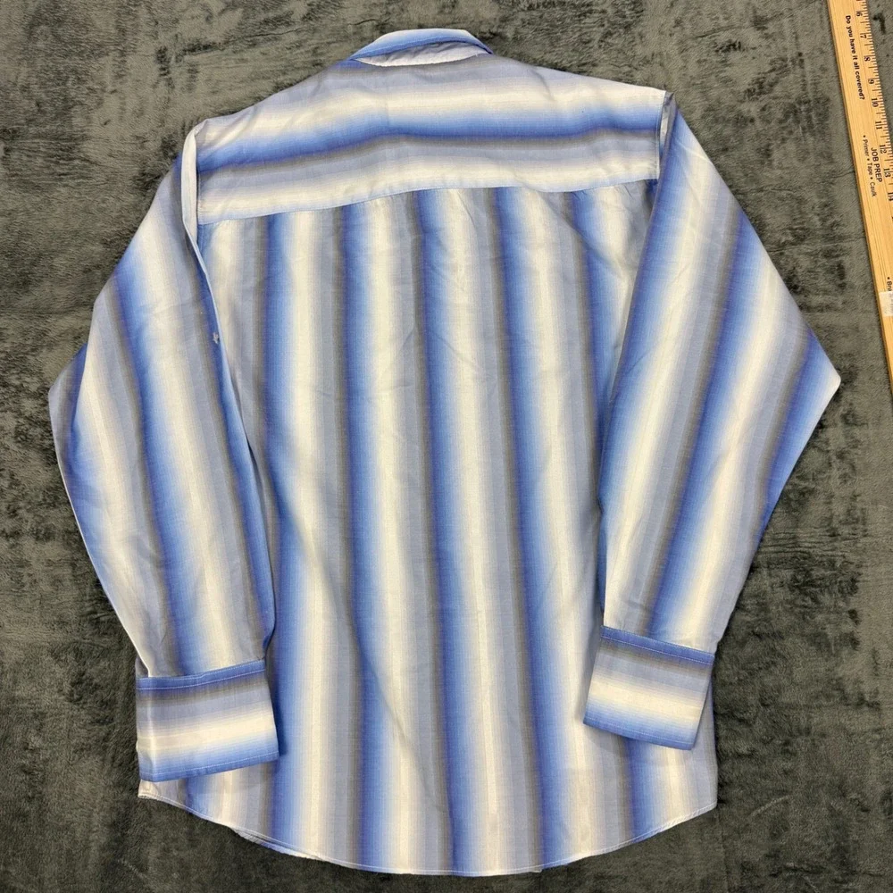 Dámante Button Front Shirt Mens Large Blue Ombre Stripe Long Sleeve‎ - Picture 5 of 8